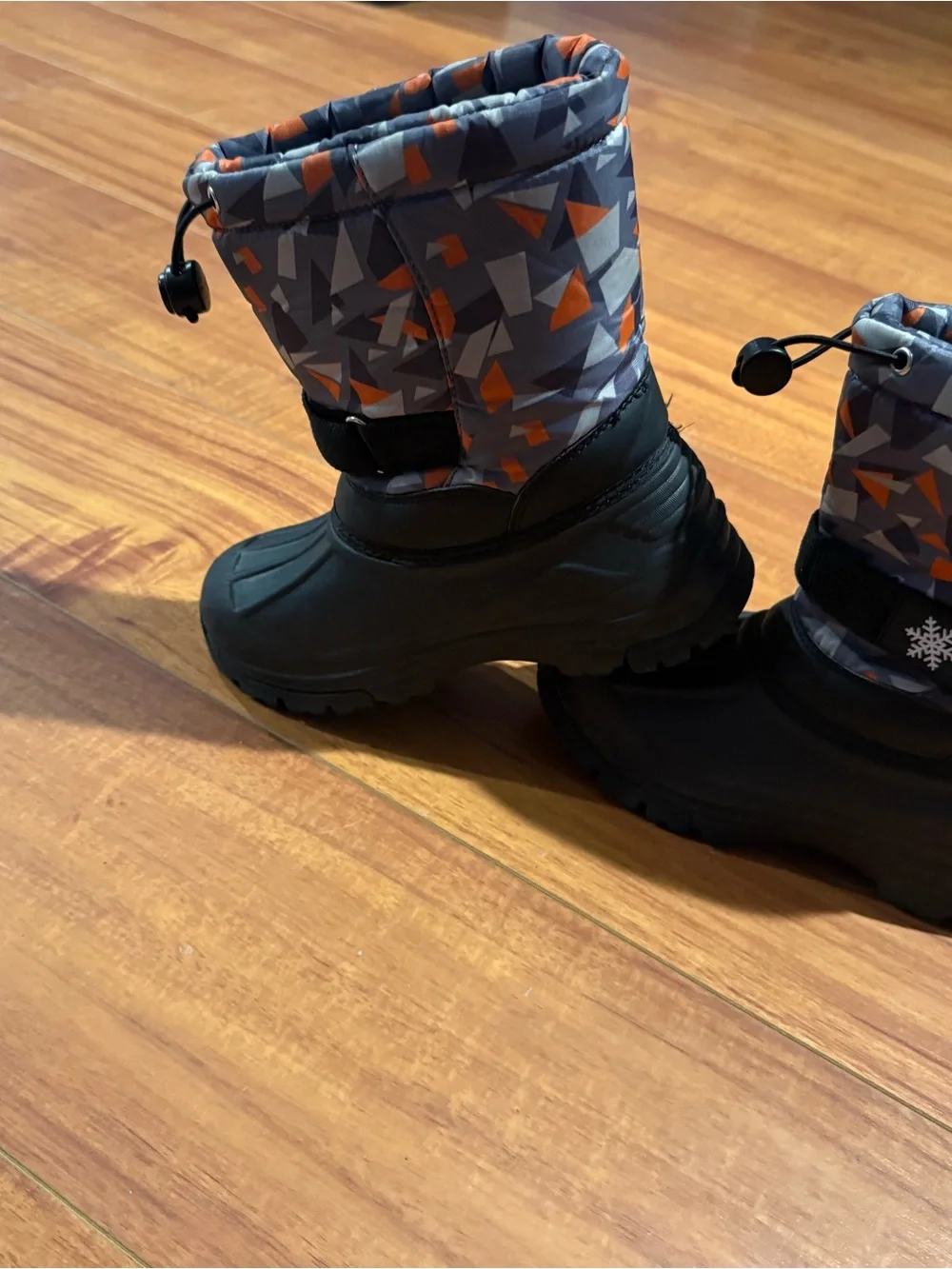 Kids Black and Gray Winter Snow Boots with Orange Accents